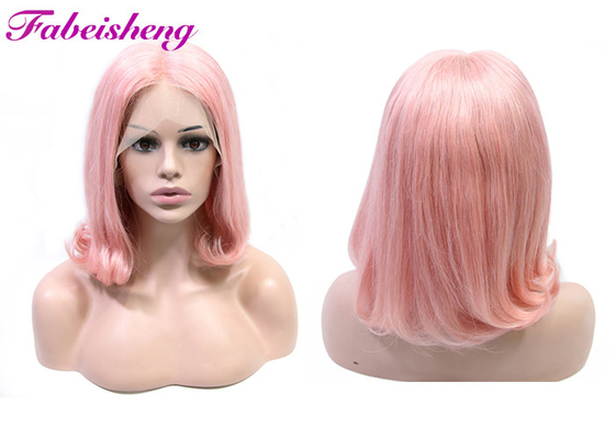 1b Różowa koronkowa peruka z przodu Bob Zdrowe ludzkie włosy Fala o gęstości 180%